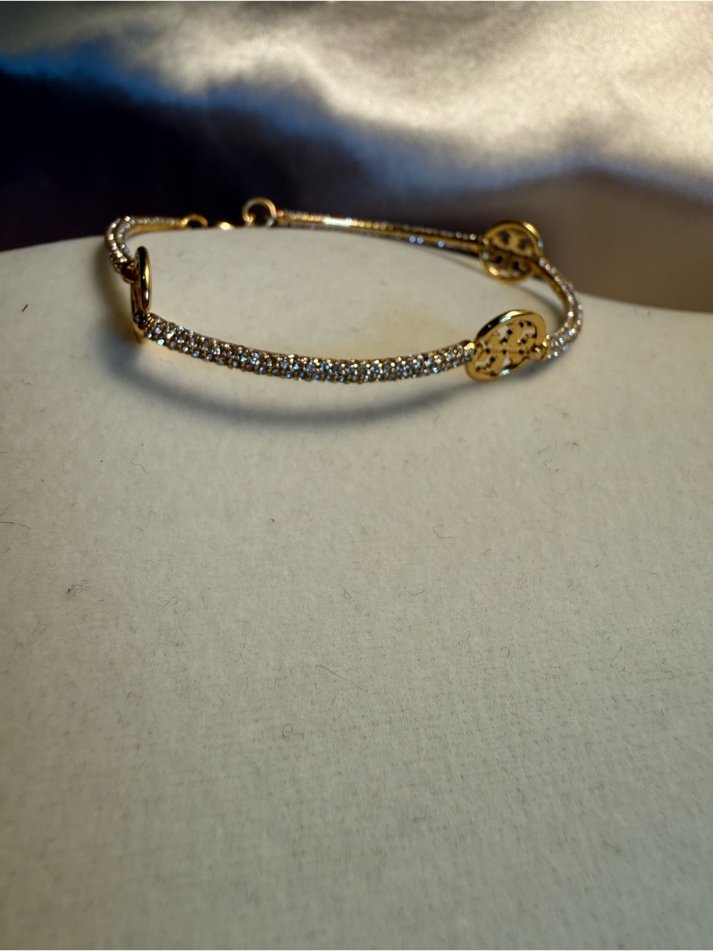 Gold Crystal Pavé Bangle Bracelet with Logo Discs